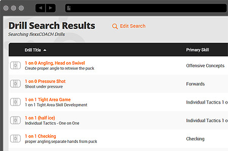 Practice Planner drill search results